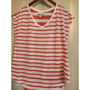 E24 AVA & VIV women's orange & white striped v neck short sleeved casual t shirt